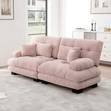Rosa Chenille Ecksofa für Wohnzimmer, 2er Sofas mit Lendenkissen - Rosa 2-Sitzer - Übersicht 2