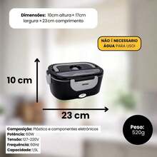 Marmita Elétrica Térmica com Colher Bivolt 1,5l 60w Não Precisa De Água - Preto - Visão 4