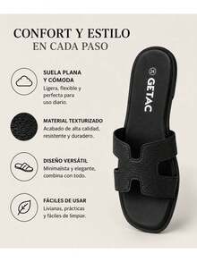 GETAC Sandalia Chancla Mujer Suela Plana Punta Abierta Casuales Liso Vintage Elegante Vacación Playa Básico Casual EVA Abertura SANDALIA MUJER Playa Boda Fiesta Casa calor verano boda playa - Negro - Ver 6