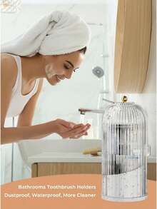 1 pieza Soporte para cepillo de dientes blanco transparente, estante de almacenamiento de escritorio con particiones de varias capas, base giratoria de 360°, accesorio de almacenamiento multifuncional para el baño, organizador de baño creativo sin taladro, decoración para el baño del hogar - Blanco - Ver 8