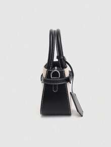 Dedoo Casual Color Block Texture Versatile Commuter Vintage Small Handbag With Metal Buckle Closure For Women - Black - View 3