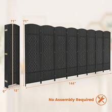 [Free Shipping] 8-Panel Folding Room Divider With Hand-Woven Texture And Solid Wood Frame-Black-XY240523 - FXC3I0INIHNJK0 - View 4