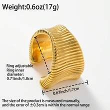 Thick Stainless Steel 18K Gold Plated Wave Wide Face Open End Ring, Suitable Both Men Women, Daily Party Street Dance Wear, Hip Hop Punk Jewelry - Gold - View 6