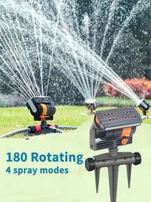 4-Way Oscillating Sprinkler With Adjustable Aluminum Riser And Pointed Base, 16 Nozzles Lawn Sprinkler, Covers Up To 4,069 Square Feet, Perfect For Watering Plants Of Different Heights - A - View 1