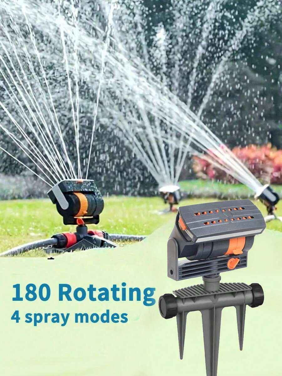 4-Way Oscillating Sprinkler With Adjustable Aluminum Riser And Pointed Base, 16 Nozzles Lawn Sprinkler, Covers Up To 4,069 Square Feet, Perfect For Watering Plants Of Different Heights - A - View 1