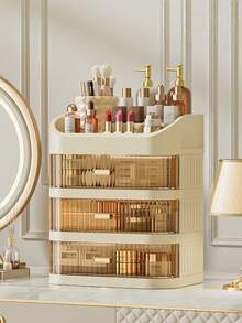 Cosmetic Storage Box, Desktop Sliding Door With Drawer Design, High-End Luxury, Dust-Proof, Vanity Organizer Rack, Keeps Desktop Tidy, Solves Storage Problems In One Box, Instantly Saves Desktop Space, Tall Top, Compartment Storage, 99% Of Tall Bottles Can Be Stored, Large Capacity, Cosmetic Storage Rack - Multicolor - View 15