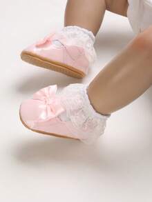 Sepatu Flat Kasual Bayi Lucu dengan Pita, Sol Lembut dan Nyaman untuk Bayi Baru Lahir, Cocok untuk Musim Semi/Panas. - Berwarna merah muda - View 5