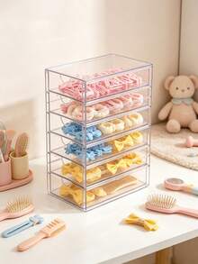 1pc Multi-Layer Plastic Drawer Storage Box, 4-Layer Transparent Hair Accessory Organizer, Stackable Bathroom Storage Container, Suitable For Nursery - Multicolor - View 6