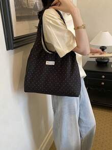 Dedoo Bolso de lona con estampado de lunares, bolso de hombro plegable para estudiantes con diseño de cordón de nube con volantes - Negro - Ver 8