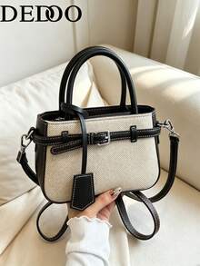 Dedoo Casual Color Block Texture Versatile Commuter Vintage Small Handbag With Metal Buckle Closure For Women - Black - View 11