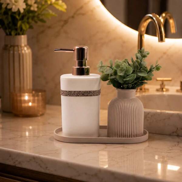 All Clean Kit Lavabo Porta Sabonete Strass Bandeja E Vaso Luxo 4 Pç