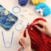 1 par de agujas de tejer circulares de aluminio anodizado azul desmontables e intercambiables + cable de conexión flexible desmontable, agujas de tejer circulares, adecuadas para bufandas, gorros, suéteres y proyectos de tejido DIY con lana - Tejer - Ver 1