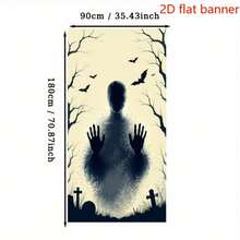 2D Flat 1 Piece Of Halloween Horror-Themed Banner Background, Featuring Shadowy Human Silhouettes, Bats, Dead Branches, And Tombstones. Made Of Polyester Material. - 90 X 180 cm - View 5