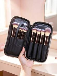 1pc Handheld Makeup Brush Storage Bag, Silver, Double Zipper, Travel Portable, Multi-Compartment, Dust-Proof Makeup Bag (Makeup Brushes Not Included) - Multicolor - View 8