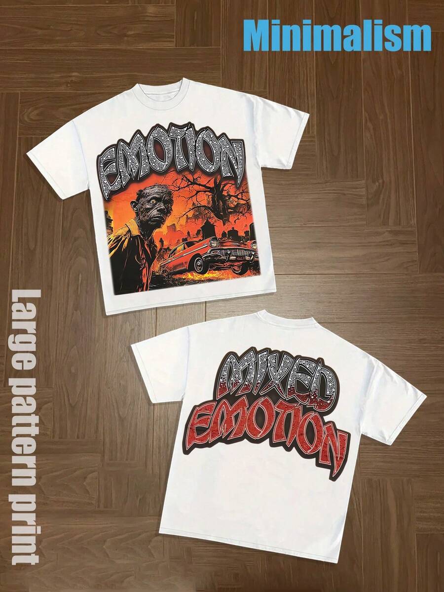 Unisex Retro Zombie Klassisches Auto Doppelseitiges Grafik-Baumwoll-T-Shirt Street Oversized Rundhals Lose Kurzarm Casual T-Shirt Top für Männer und Frauen Neues Herren-Grafik-T-Shirt - Bedruckt Kurzarm - Weiss - Übersicht 1