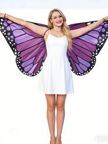 Women's 2 Piece Butterfly Halloween Cosplay Accessory Set Printed Fabric Wings Antenna Headband Fairy Party Costume Kit Fall - Purple - View 4