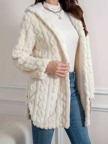 1pc Solid Color Polyester Button Women's Jacket For Home, Vacation, Campus, Daily, Streetwear, Autumn/Winter - Off-white - View 2