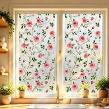 3D Rainbow Effect Floral Window Privacy Film, Static Cling Stained Glass Stickers, Removable Heat Control Anti-UV Glass Cover For Living Room Bathroom Bedroom Office Kitchen Decor - Rose Glass Sticker - View 1