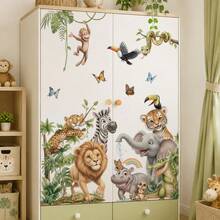 Watercolor Jungle Animal Wall Decals, Suitable For Home And Classroom, Large Size Forest Wild Animal Wall Art Stickers, Self-Adhesive DIY Room Decor, Cute Holiday Gift - Animal Jungle Wall Decals - View 4