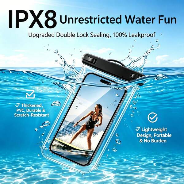 1 Stück universelle transparente wasserdichte Handyhülle, versiegelte Trockentasche, unterstützt Touchscreen-Fotografie, Anrufe und Videochat, geeignet für Strand, Tauchen, Rafting, Schwimmen, Outdoor-Reisen, Handy-Wasserschutzhülle Zubehör