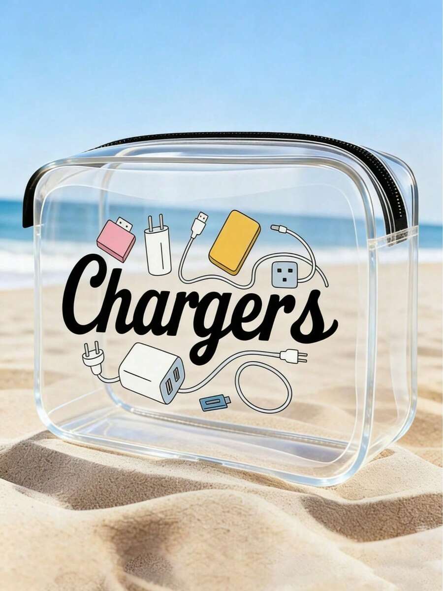 New Arrival! Multifunctional Travel Organizer (1-Pack) - Transparent Toiletry Bag, Transparent Organizer, Travel Essential, Vacation Essential, USB Charging Cable Organizer, Portable Zippered Travel Makeup Bag, Waterproof Organizer