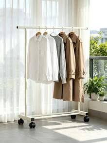 Standard Floor Clothes Rack, Constructed With Thickened 25mm Steel Pipes For Stable Load-Bearing Capacity, Equipped With Universal Casters For Easy Movement And An Extended Crossbar, Suitable For Bedrooms, Laundries And Living Rooms - A - View 3