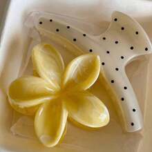 2 peças/1 peça Presilha de Cabelo Feminina em Acrílico com Estampa de Bolinhas e Mármore Amarelo Jasmine, Design de Moda Minimalista, Presilha para a Parte de Trás da Cabeça, Anti-Queda de Cabelo, Acessório de Cabelo Estilo Havaí para Viagem de Verão e Férias na Praia, Adequado para Uso Diário (Bolinhas Aleatórias) - Multicolorido - Visão 2