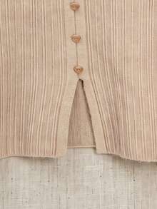 Cardigan Rajut Bergaris Kancing Depan Kerah Bulat Lengan Panjang Kasual Serbaguna untuk Dipakai di Musim Gugur - Khaki - View 9