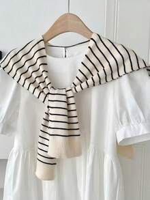 1pc Women's Striped Shawl, Suitable For Outings - Beige - View 1