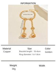 1pc Elegant Exotic Sunflower Single Finger Ring Bracelet, Suitable For Women's Banquet, Party, Wedding - Gold - View 13
