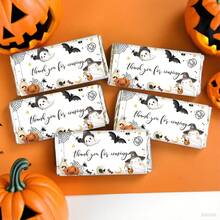 10pcs Halloween Theme Candy Bar Wrappers Stickers, Cute Ghost Pumpkin & Bat Design Halloween Mini Candy Chocolate Labels Stickers, Party Favor, Halloween Party Decoration, No Candy - Multicolor - View 1
