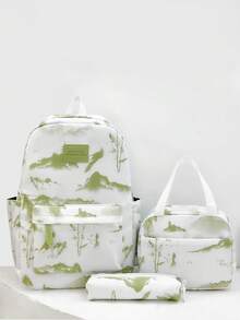 Ins Style Ink Wash Mountain Watermark High-Density Soft Nylon Backpack 3 Pieces Set With Multiple Compartments, Stress-Relief Wide Strap, Daily Commute And Travel - Multicolor - View 13