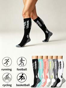 1/3/6 Pairs Unisex Compression Socks, Running Sports Style Pressure Socks, Halloween Christmas - Multicolor - View 2