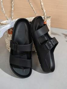 Women's Summer Casual Flat Sandals, Breathable Outdoor Casual Beach Slippers, Comfortable Bedroom Home Slippers - Black - View 5