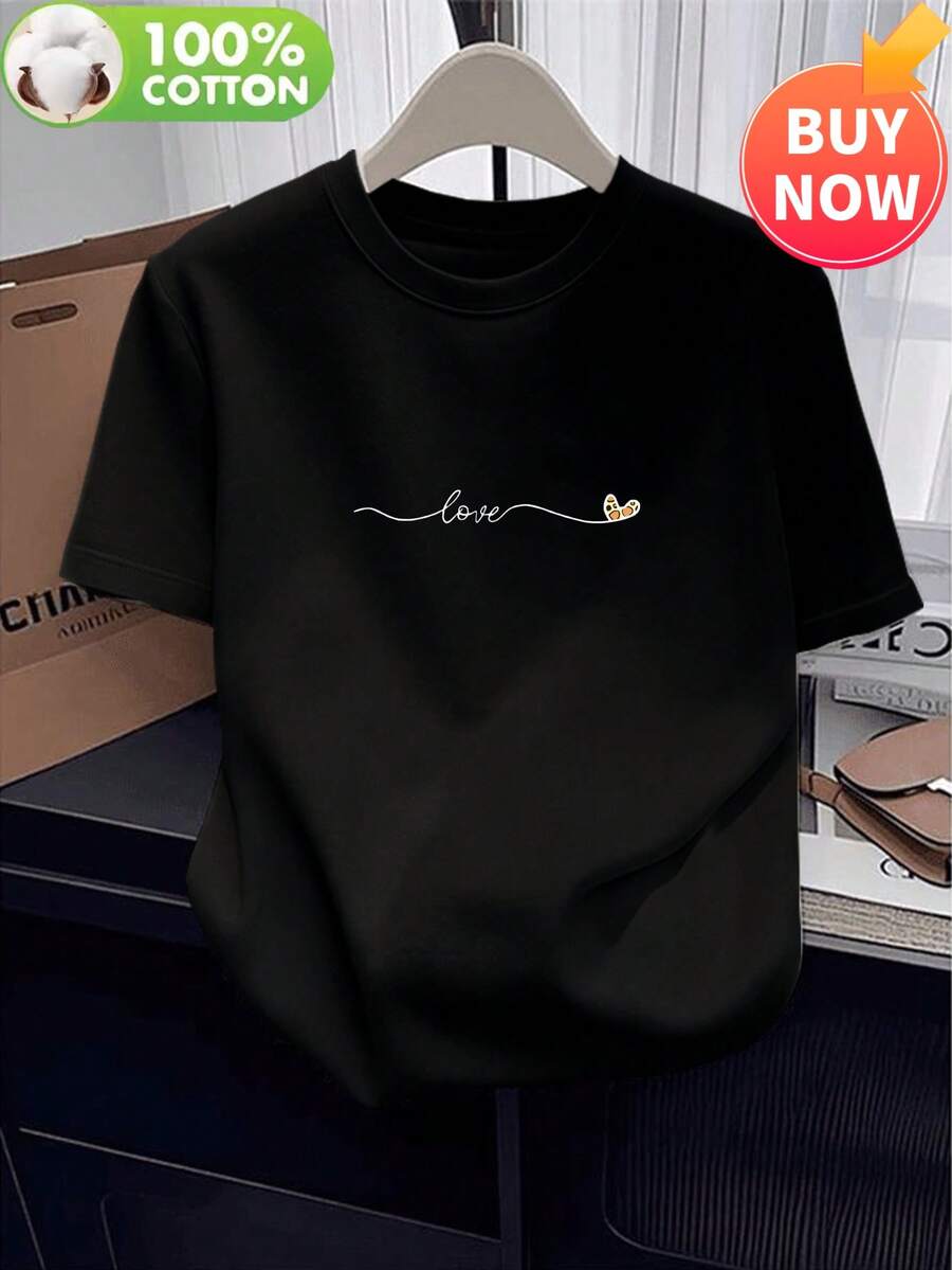 Summer Tops Women's T-Shirts Casual Daily Basic Short Sleeve Unisex - Black - View 1