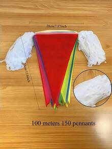 1 Set 100m 150pcs Colorful Triangle Bunting Flags, Party Atmosphere Decor! Rainbow Color Triangle Flags, Using Red, Pink, Yellow, Green, Sky Blue And Other Bright Colors, Multiple Size Options, Moderate Flag Size, Hanging With Staggered Arrangement, Instantly Lighting Up The Scene. Durable And Wind-Resistant Material, Reusable, Suitable For Birthday Parties, Wedding Celebrations, Opening Events, Holiday Decorations - Pennant - View 13
