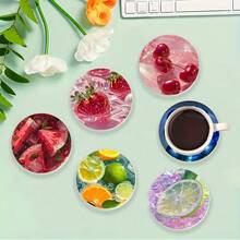 2D Flat Printing Process/6pcs Fruit Pattern Acrylic Coasters--Coffee & Beverage Coasters, Suitable For Bars, Home Gatherings, Cafes, Offices And Various Occasions, Home Decor Housewarming Gift - Acrylic Coaster - View 3