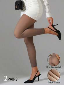 2/1 Peça Legging Térmica Feminina para Outono/Inverno, Meia-Calça Elástica Transparente Falsa, Meia-Calça que Valoriza as Pernas, Meia-Calça Preta Sem Costura no Cavalo, Comprimento Cropped, Adequada para Halloween, Natal, Dia dos Namorados, Uso Diário, 5-15℃ - Multicolorido - Visão 6
