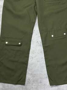 1pc Men's Army Green Cargo Pants, Drawstring Waist Woven Twill Straight Leg Multi-Pocket Rivet Casual Long Pants, Suitable For Daily Commute And Outdoor Sports - Green - View 6