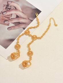 1pc Elegant Exotic Sunflower Single Finger Ring Bracelet, Suitable For Women's Banquet, Party, Wedding - Gold - View 7