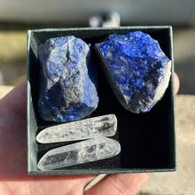 Stonehaven 4pcs Natural Lapis Lazuli Raw Stone And White Quartz Single Crystal Set, Gift Box Packed Natural Crystal Healing Mysterious Energy Spiritual Healing. Used For DIY Crystal Healing Jewelry - Surprise Gift For Family And Friends. - Multicolor - View 11