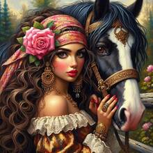 1PC DIY 5D Diamond Painting Kit Beautiful Woman And Horse Pattern - Round Full Diamond Art Mosaic Craft, Home Wall Decor, Unframed - No Frame - View 7