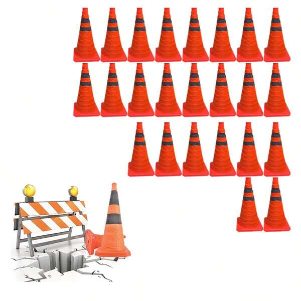 Cone Retratil Kit 24 Uni Sinalizador Obra Portatil Flexivel Baliza Rodovia Dobravel Estrada Segurança Alerta Viario