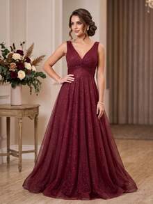 Grife Velasco Long Evening Party Dress Bridesmaid Tulle Glitter Full Skirt Prom P To Plus Size - 紅木色 - 查看 7
