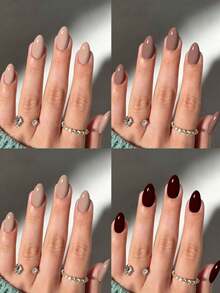 96pcs 4-Color Mixed Short Oval Brown Press-On Nails, Short Acrylic Nail Tips - 彩色 - 查看 2