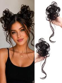 Peluca de moño de barba de dragón, coletero de moño de flores, peluca de peinado retro para mujer, moño lateral, moño alto y bajo, peluca sintética - Multicolor - Ver 10
