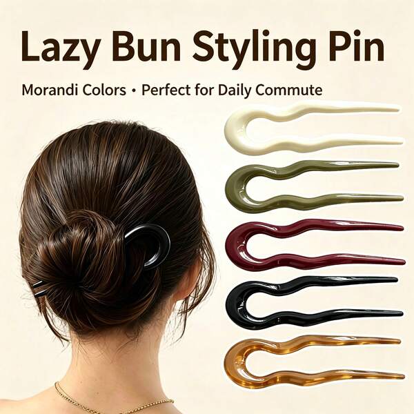 5pcs Upgraded French Wave U-Shaped Hairpins | Smooth Rounded Edges, Elegant Elegant | Vintage Style, Resin | New Chinese Style Hair Sticks, Premium Bun Updo Hair Pins