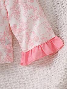 2pcs/Set Baby Girl Pajamas Set, Comfortable Fabric, Pastoral Country Style, Pink Ditsy Floral Pattern, Elegant Lady Style, Spring/Autumn/Winter Wear, Japanese/Korean Style - Pink - View 7