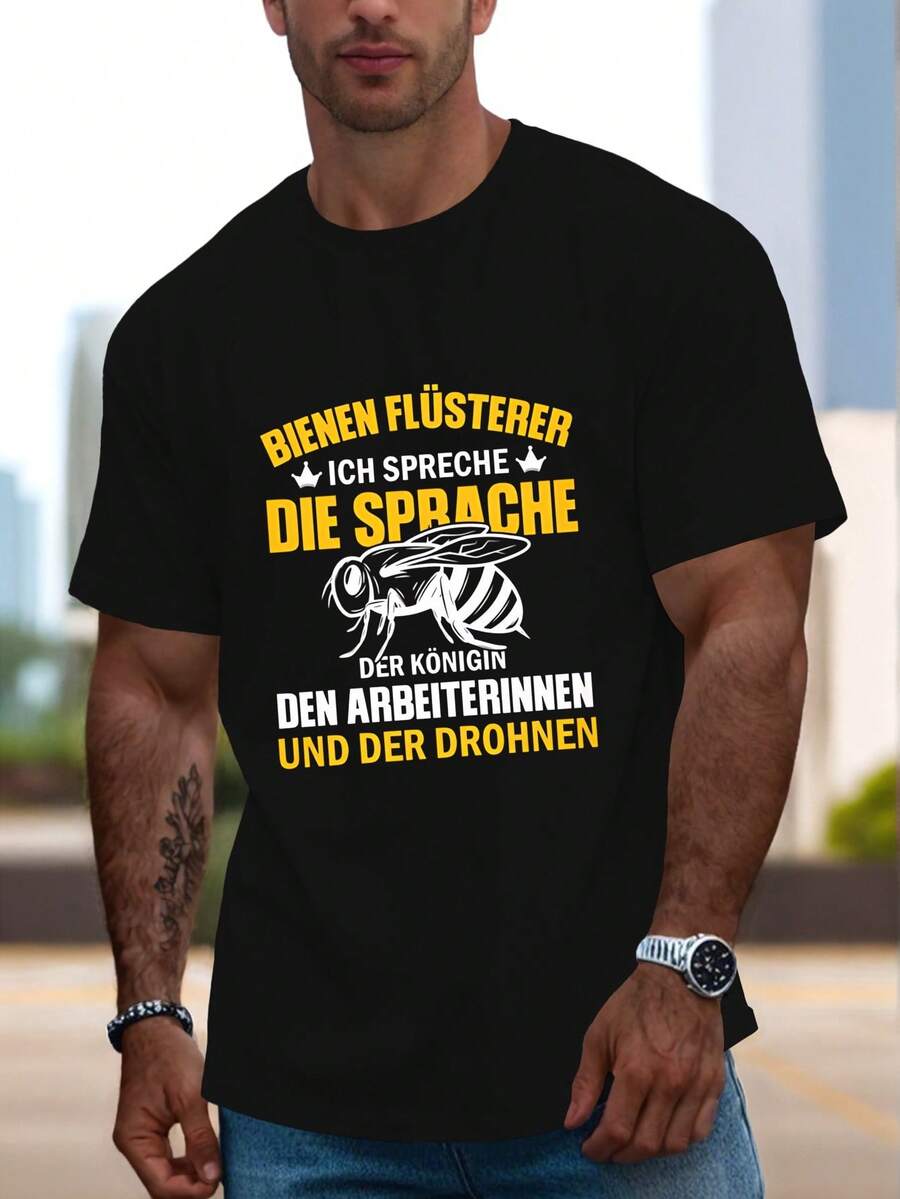 Divertente T-shirt Estiva a Maniche Corte da Uomo Tedesca - nero - Visualizzare 1