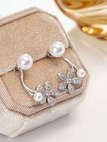 1 Pair Elegant Cubic Zirconia Earrings For Women, Wedding Engagement Party Jewelry, Valentine's Day Gift - Silver - View 2